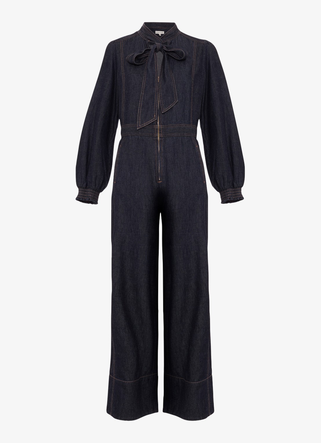 Phase Eight Patricia wide fit jumpsuit met strikkraag - voorkant indigo