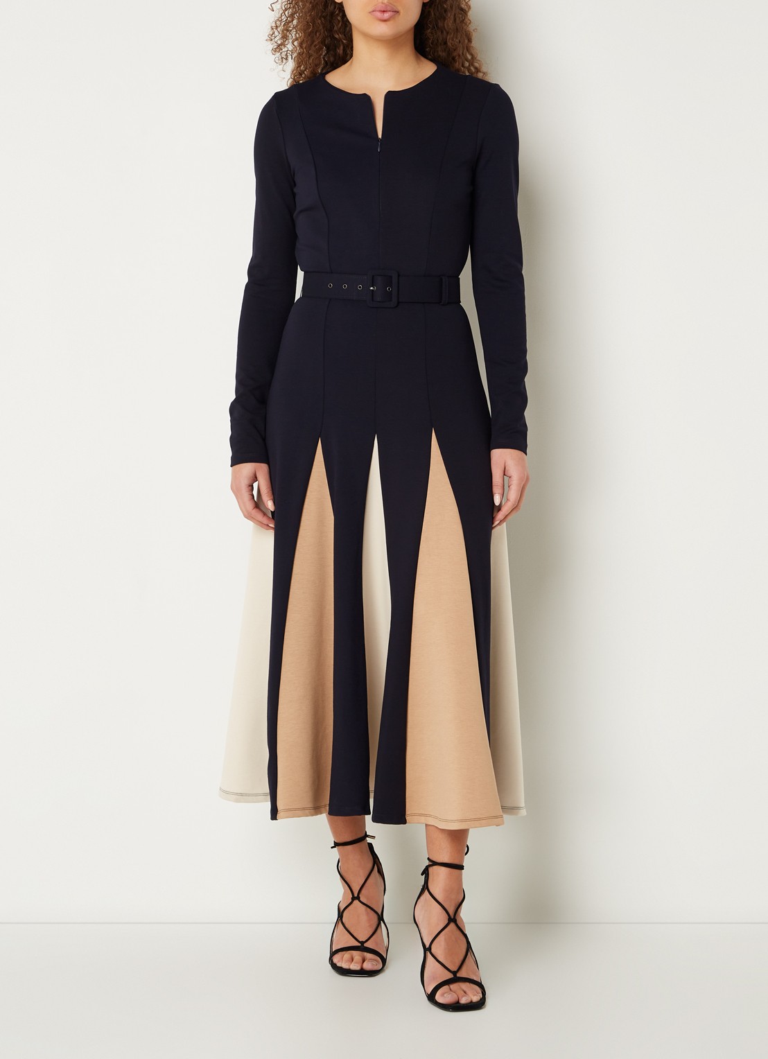 Phase Eight Paula midi jurk met ceintuur - detail donkerblauw