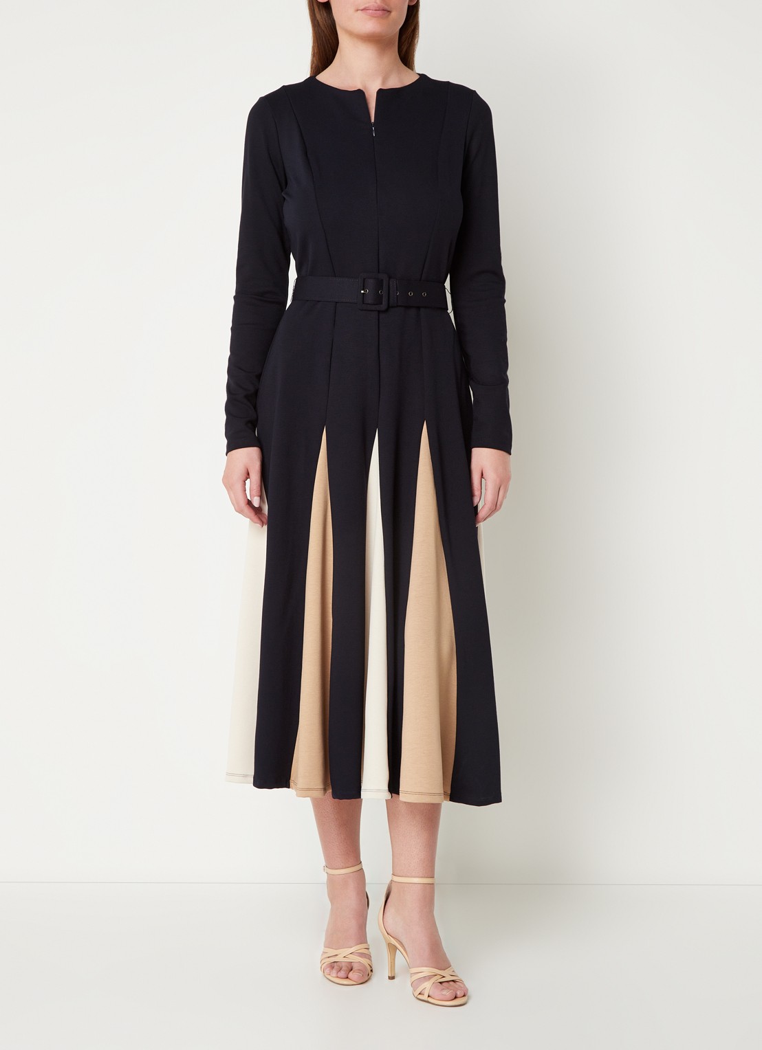 Phase Eight Paula midi jurk met ceintuur - detail 2 donkerblauw