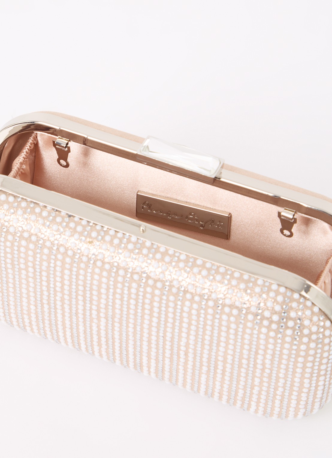 Phase Eight Pearl clutch met strass en afneembare schouderriem - detail creme