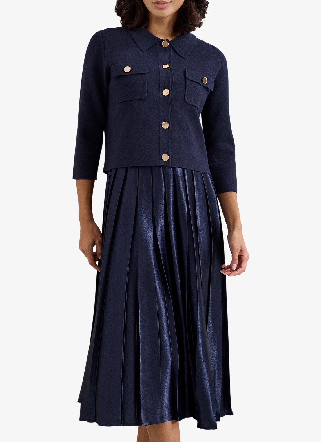 Phase Eight Penny midi jurk met plooien - detail 3 donkerblauw