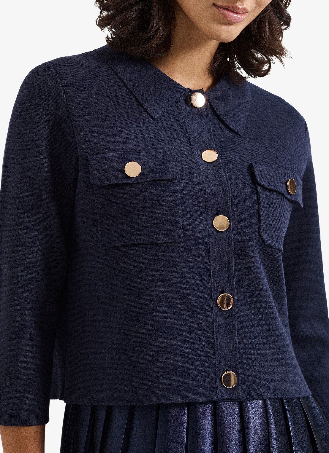 Phase Eight Penny midi jurk met plooien - detail 5 donkerblauw