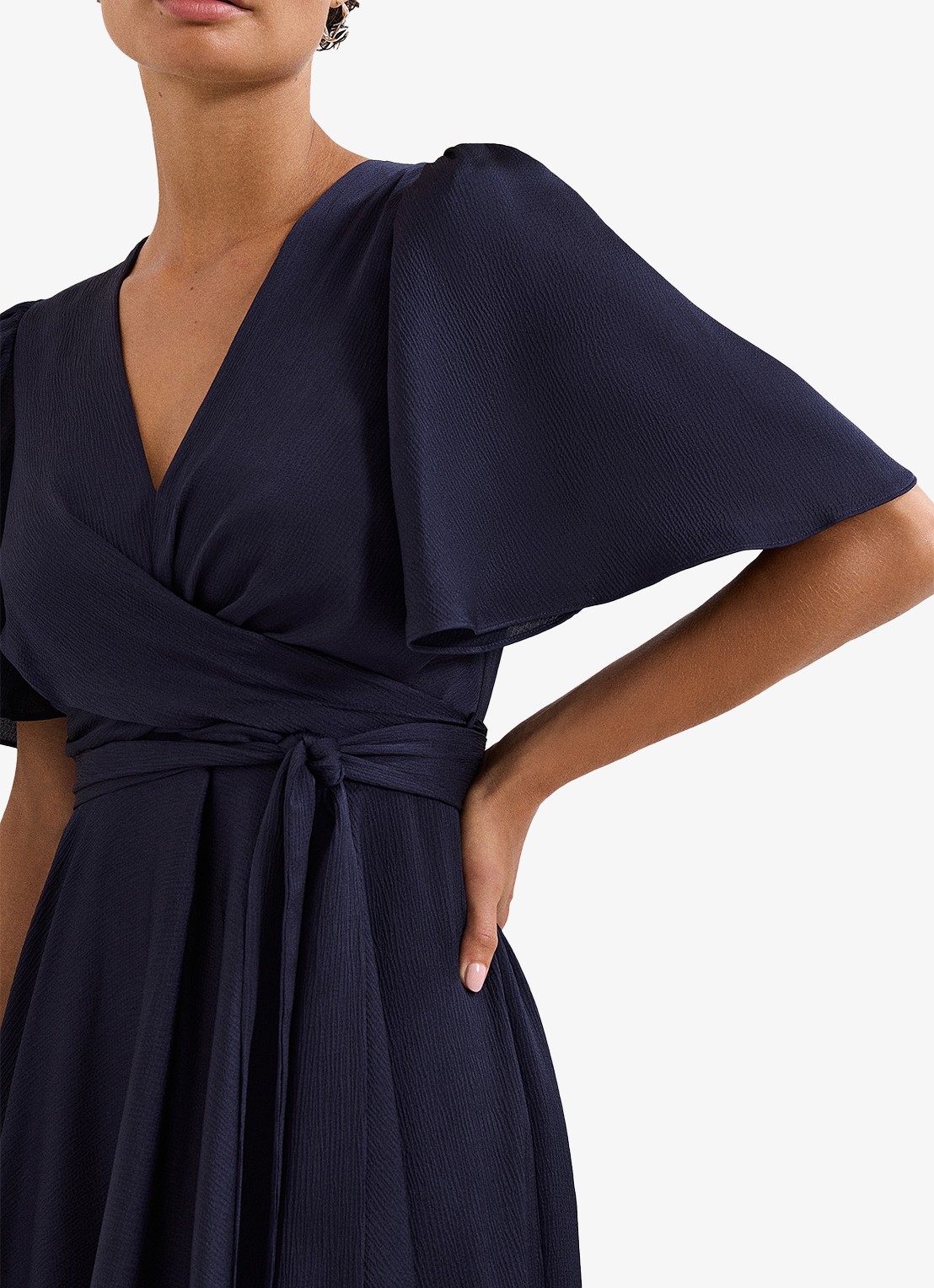 Phase Eight Petite Abbie midi jurk met strikceintuur - detail 5 donkerblauw