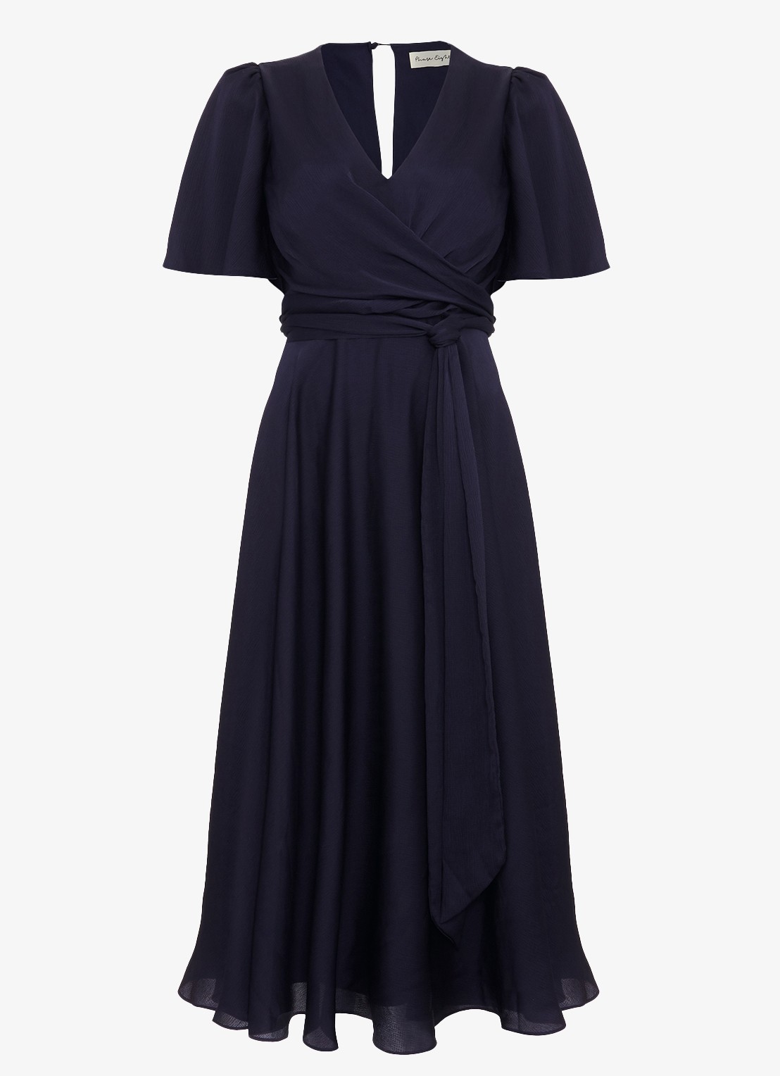 Phase Eight Petite Abbie midi jurk met strikceintuur - voorkant 2 donkerblauw