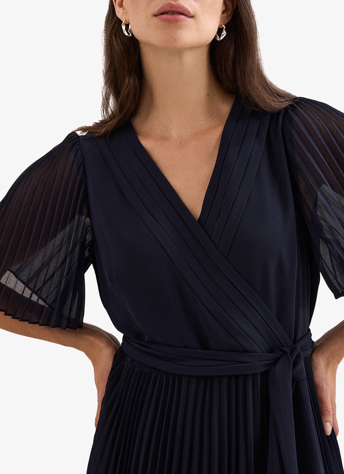 Phase Eight Petite Abigail maxi wikkeljurk met plooien - detail 6 donkerblauw