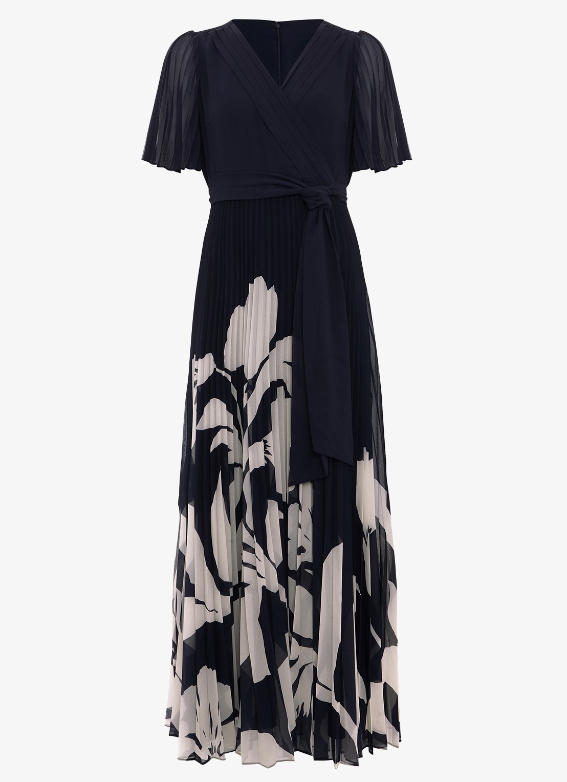 Phase Eight Petite Abigail maxi wikkeljurk met plooien - voorkant 2 donkerblauw