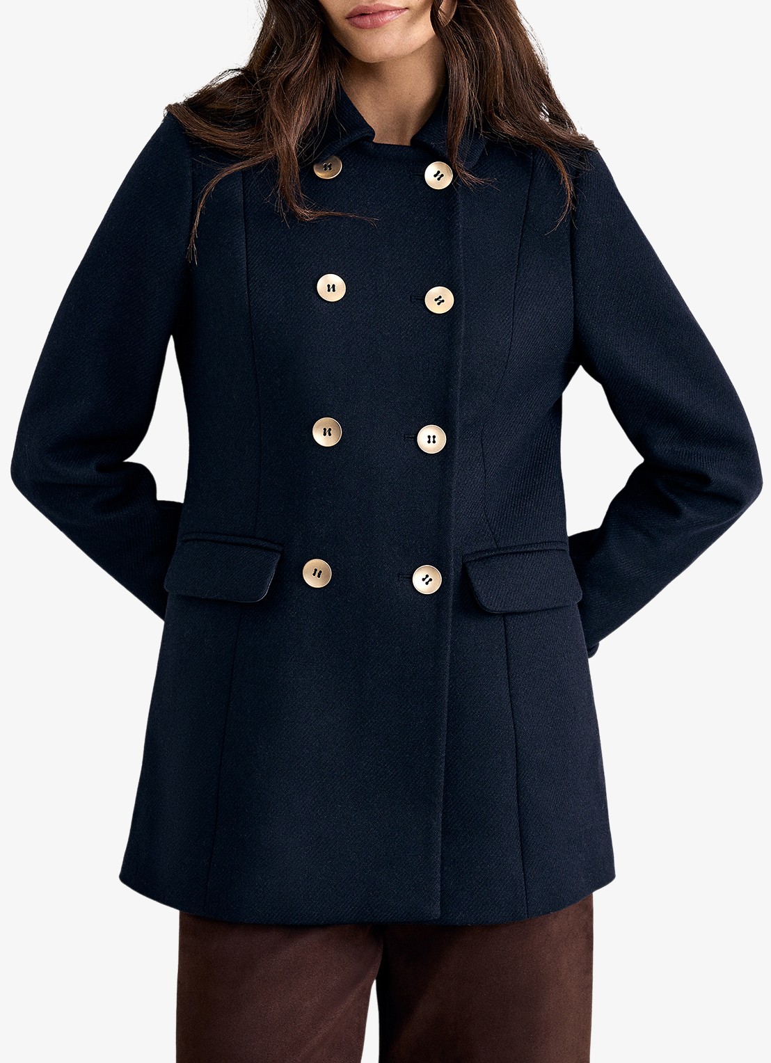 Phase Eight Petite Aurelie mantel in wolblend - detail donkerblauw