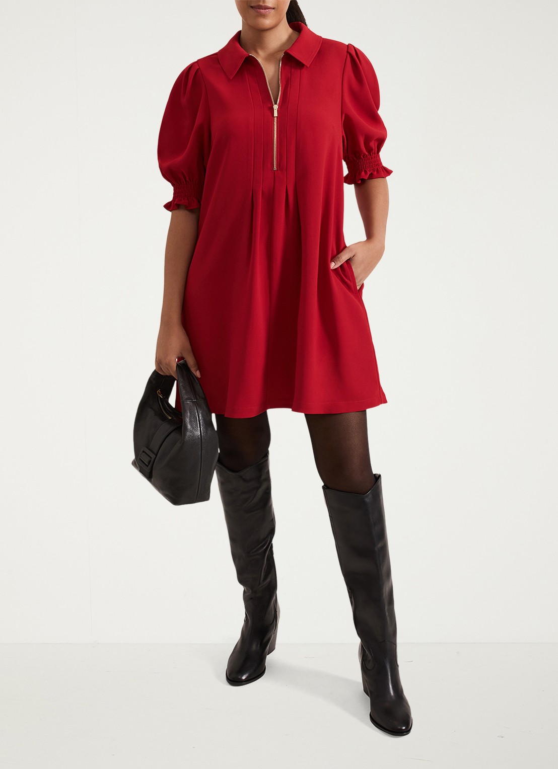 Phase Eight Petite Candice mini jurk met plooidetail - voorkant 7 rood