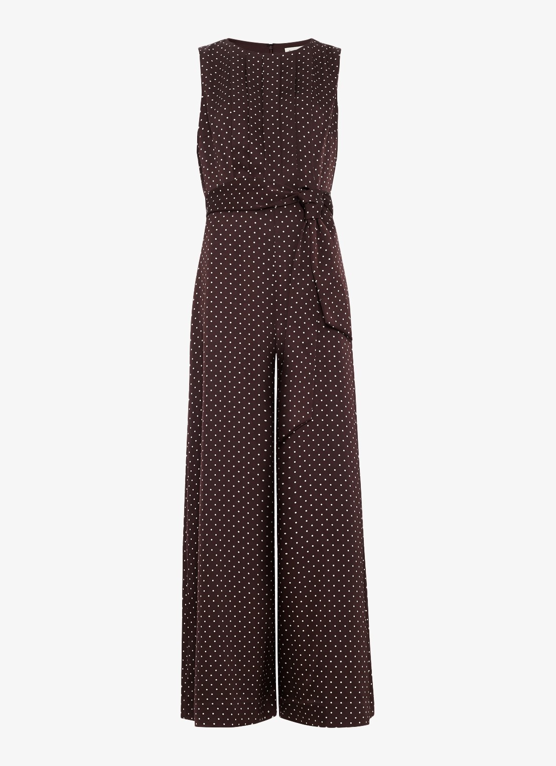 Phase Eight Petite Janine wide fit jumpsuit met stippenprint - voorkant 5 donkerbruin