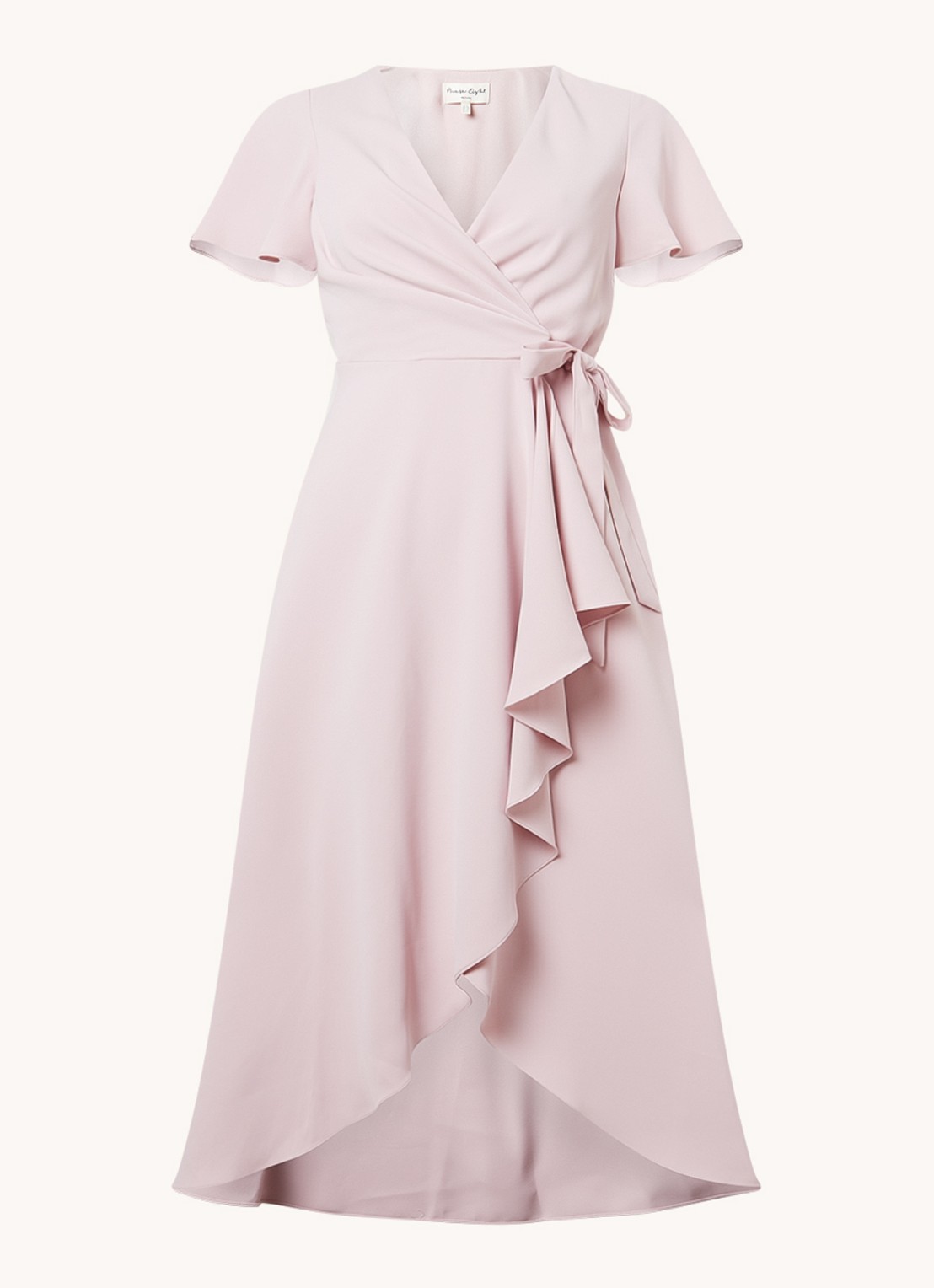 Phase Eight Petite Julissa midi wikkeljurk met strikceintuur - voorkant roze