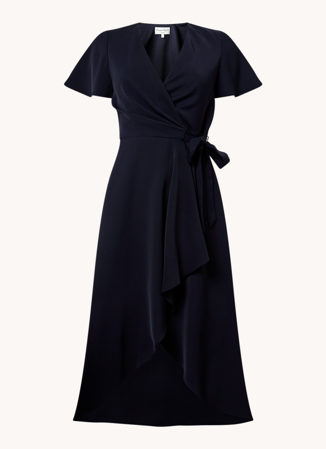 Phase Eight Petite Julissa midi wikkeljurk met strikceintuur - voorkant 2 donkerblauw