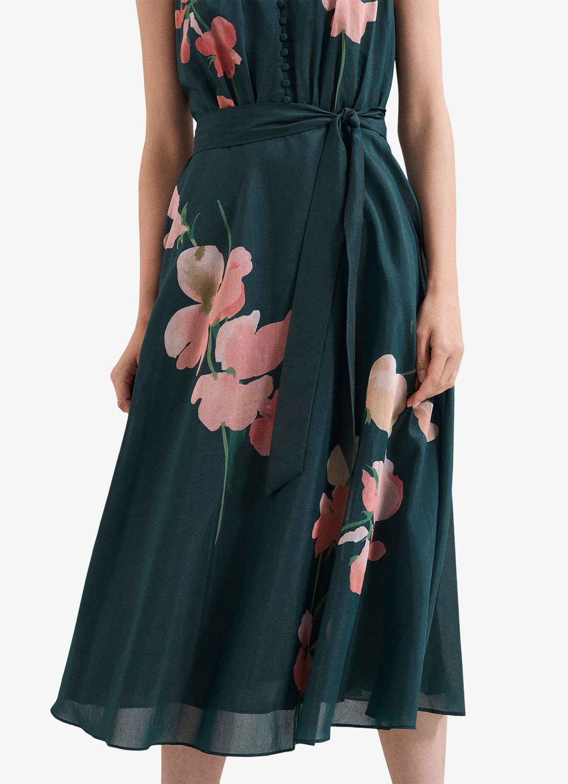 Phase Eight Petite Lucinda midi A-lijn jurk met strikceintuur - detail 7 groen