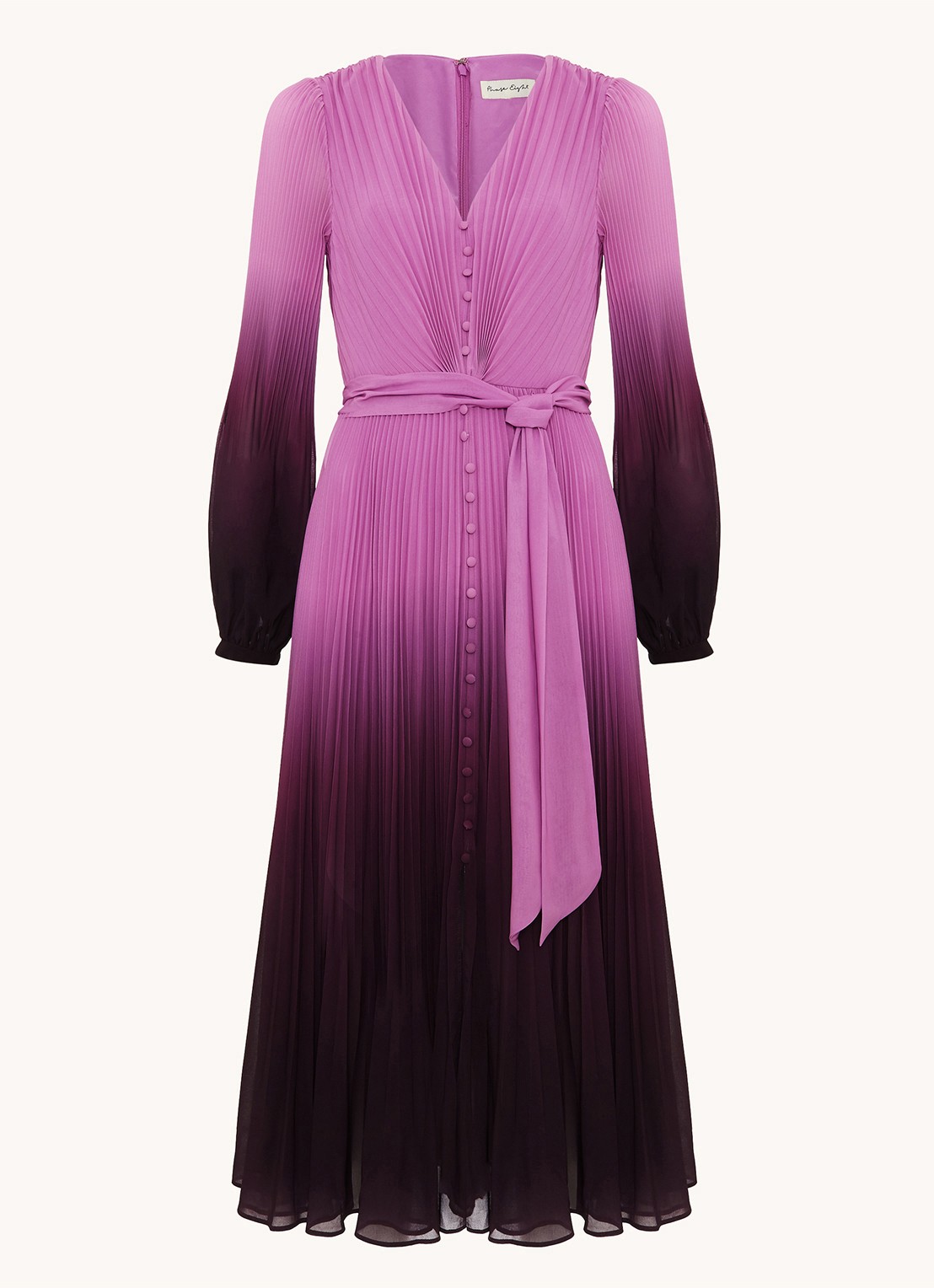 Phase Eight Petite Mira midi jurk met ballonmouwen - voorkant 7 paars