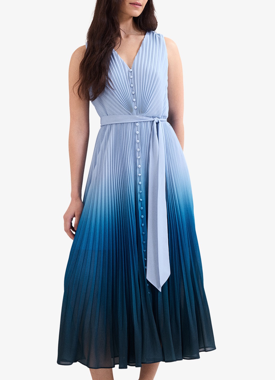 Phase Eight Petite Mira midi jurk met strikceintuur - detail blauw