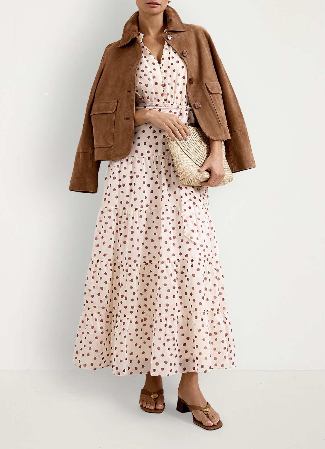 Phase Eight Petite Nita maxi jurk met stippenprint en strikceintuur - detail 8 gebroken wit