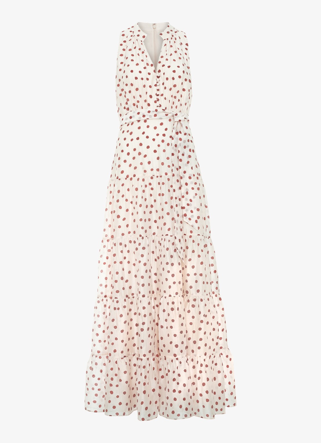 Phase Eight Petite Nita maxi jurk met stippenprint en strikceintuur - voorkant gebroken wit
