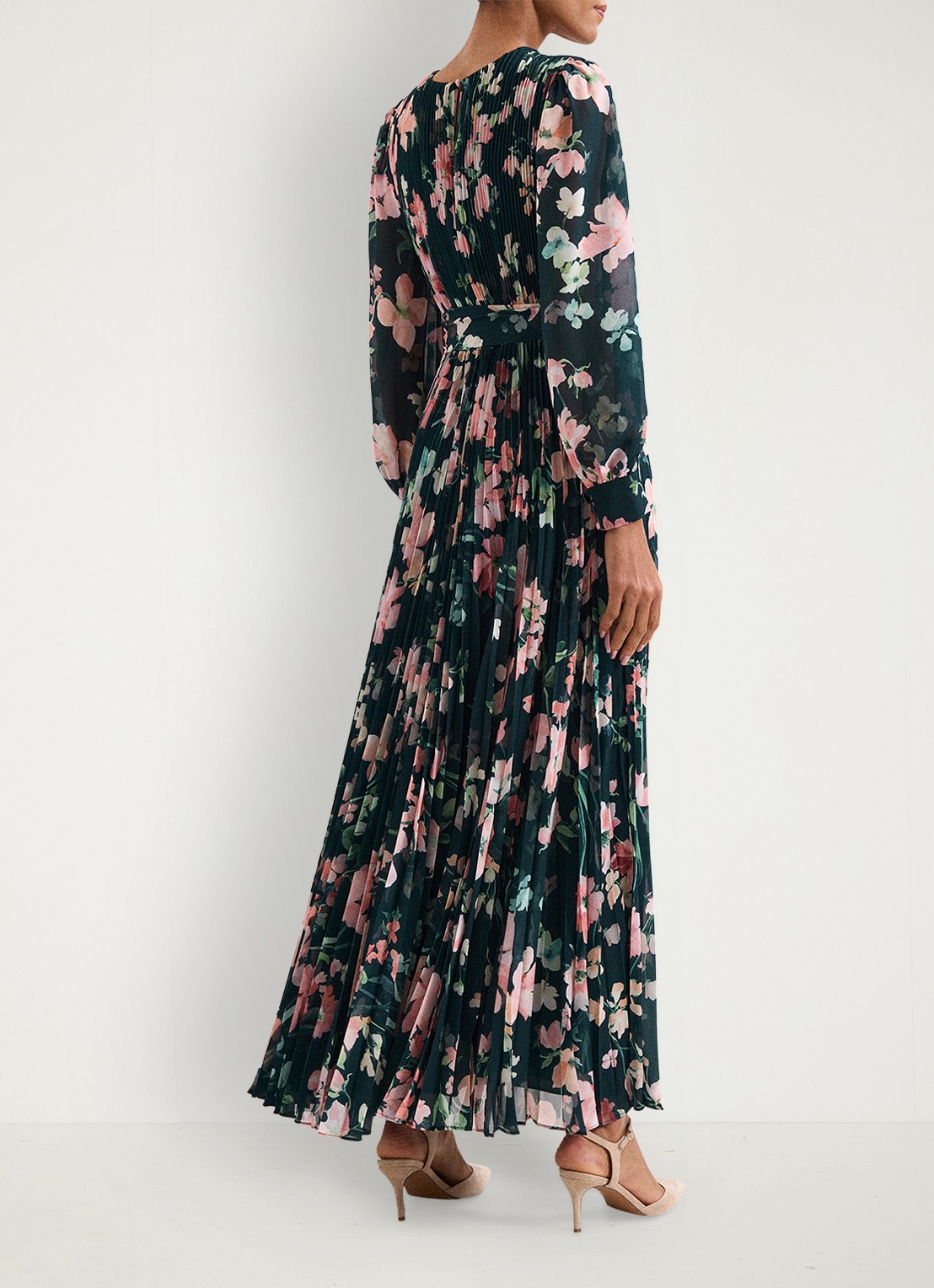 Phase Eight Petite Rosa maxi jurk met plooien en print - achterkant groen