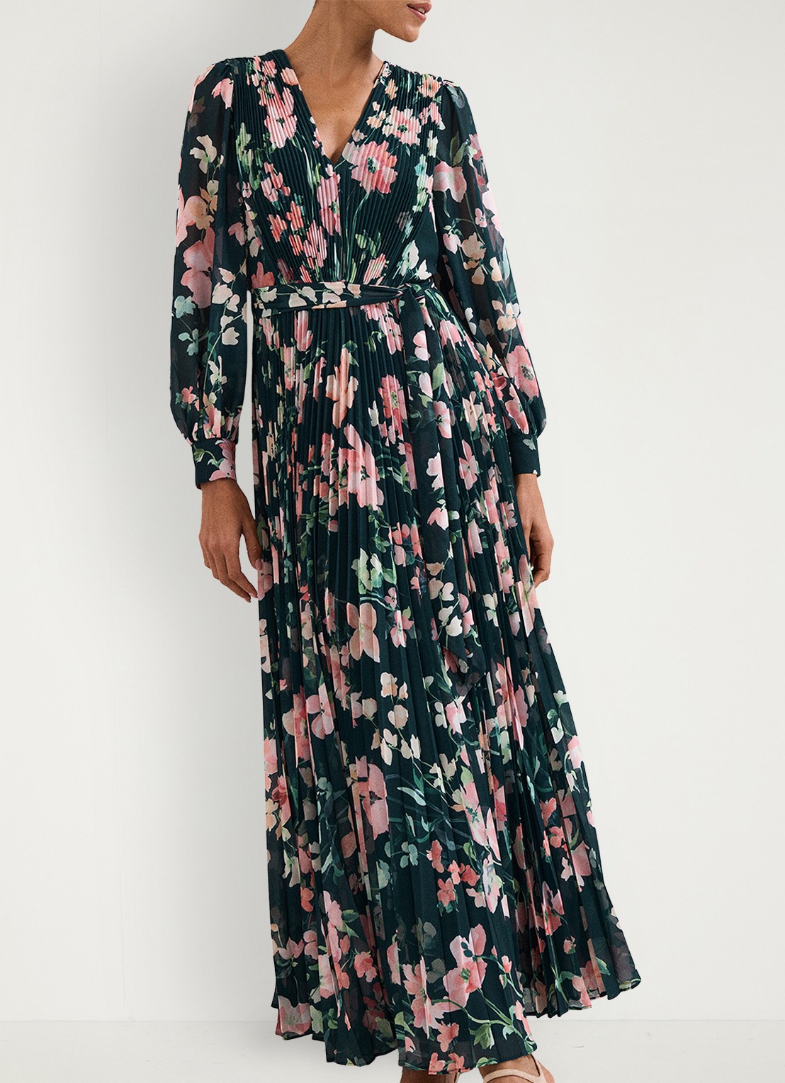 Phase Eight Petite Rosa maxi jurk met plooien en print - detail 4 groen