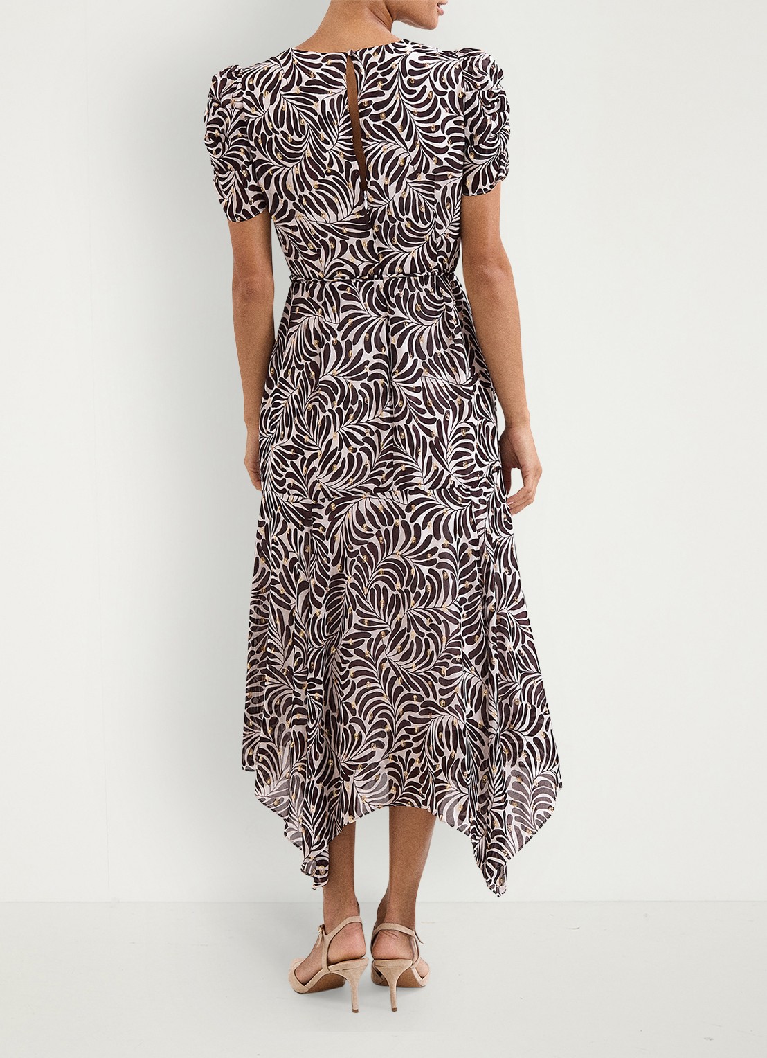 Phase Eight Petite Verity midi jurk met pofmouwen - achterkant bruin