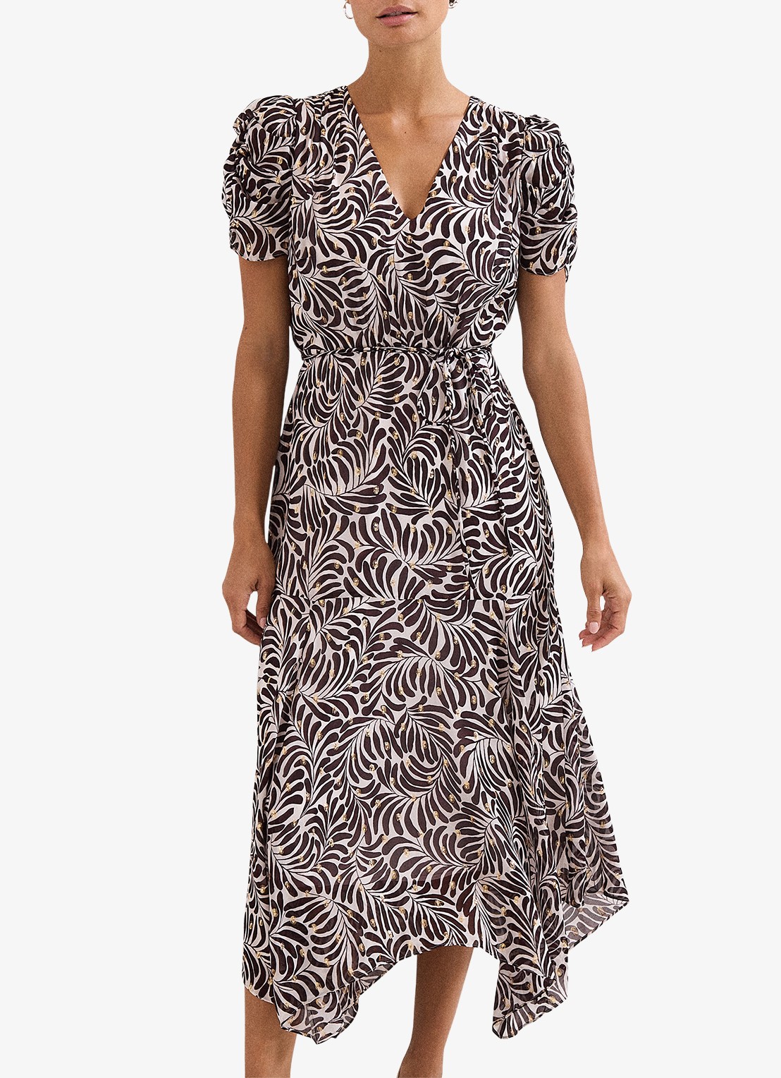 Phase Eight Petite Verity midi jurk met pofmouwen - detail 2 bruin
