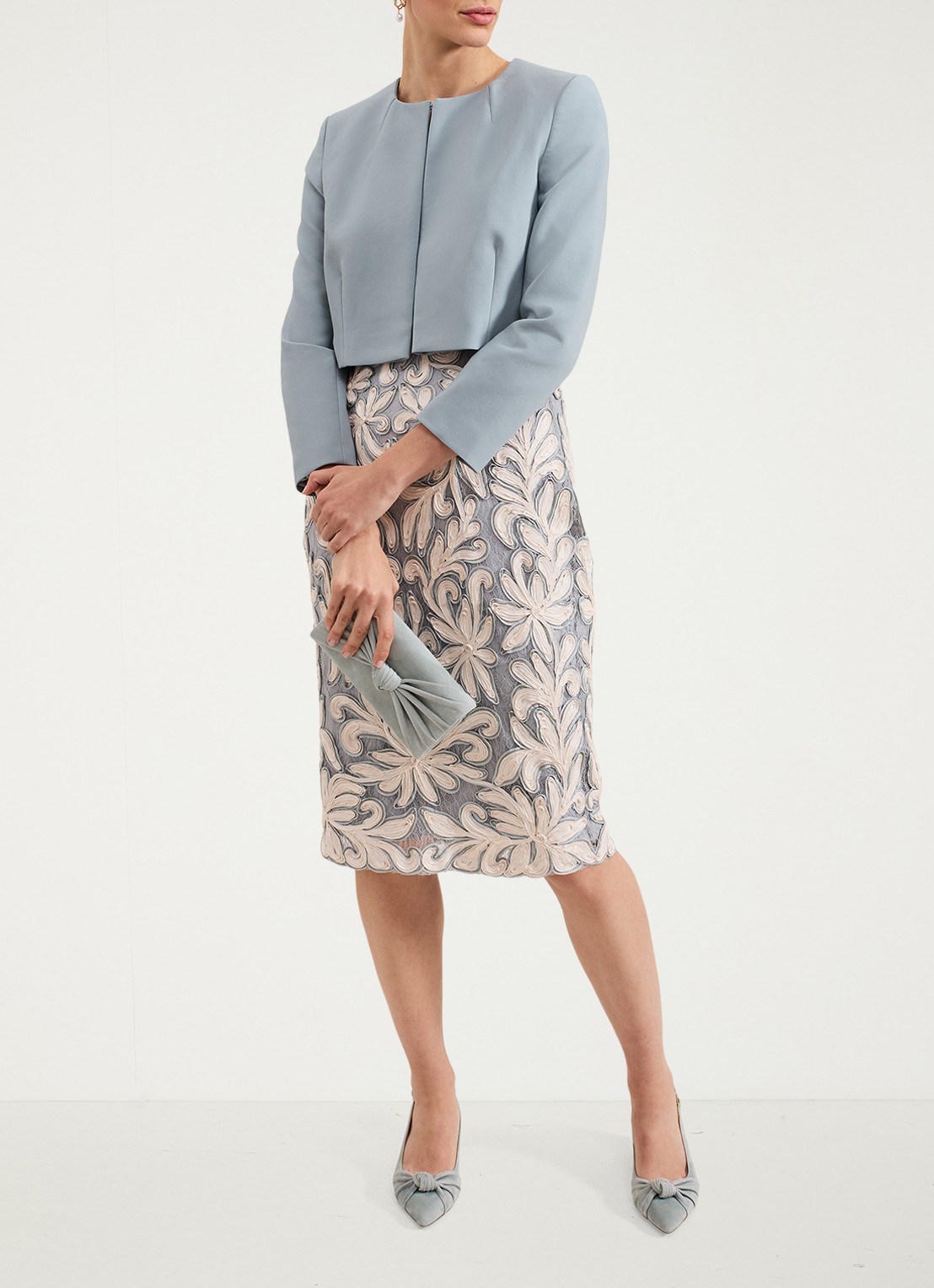 Phase Eight Phoebe bolero met structuur - voorkant 6 staalblauw