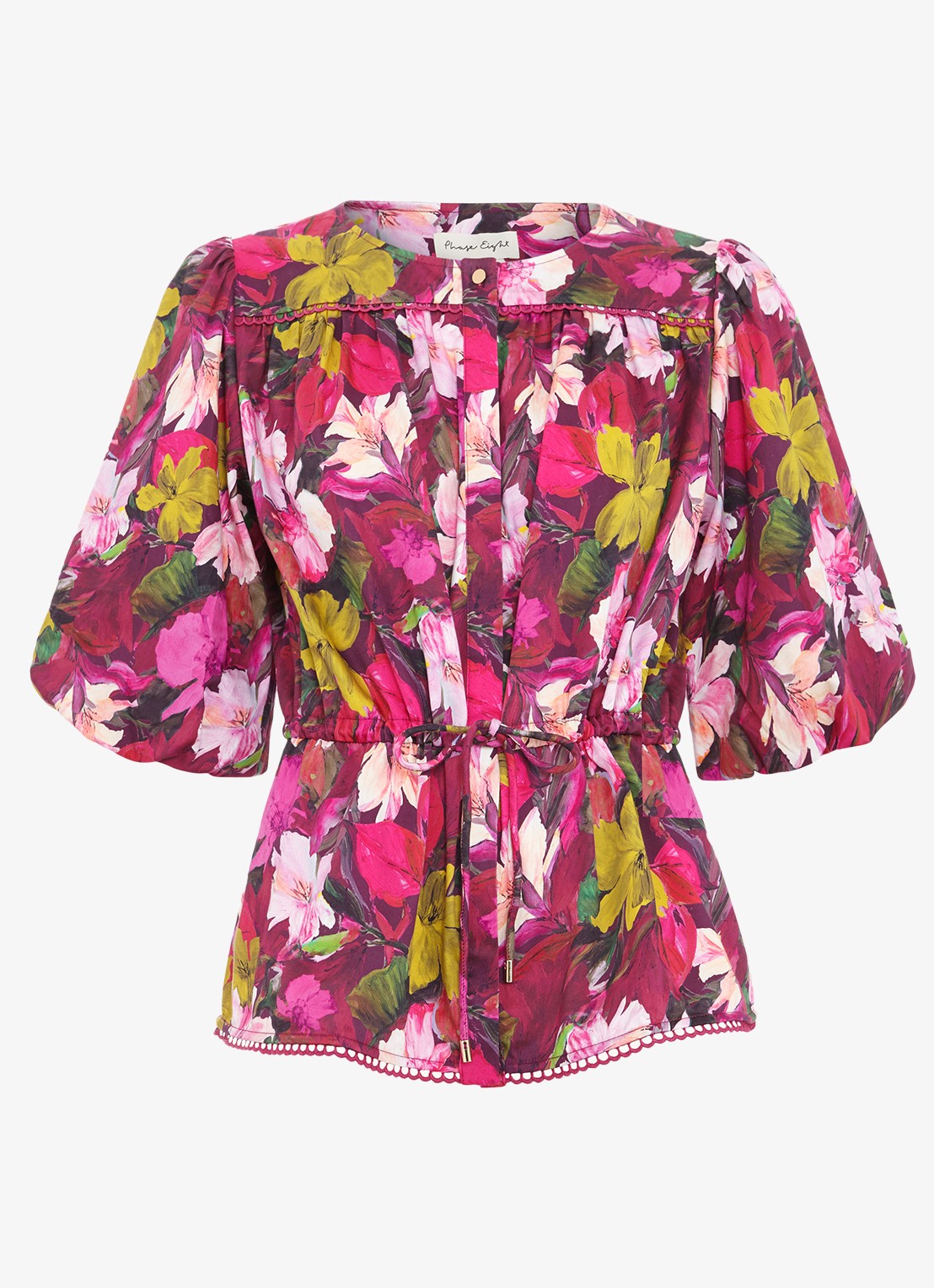 Phase Eight Pia blouse met bloemenprint - voorkant 2 donkerroze