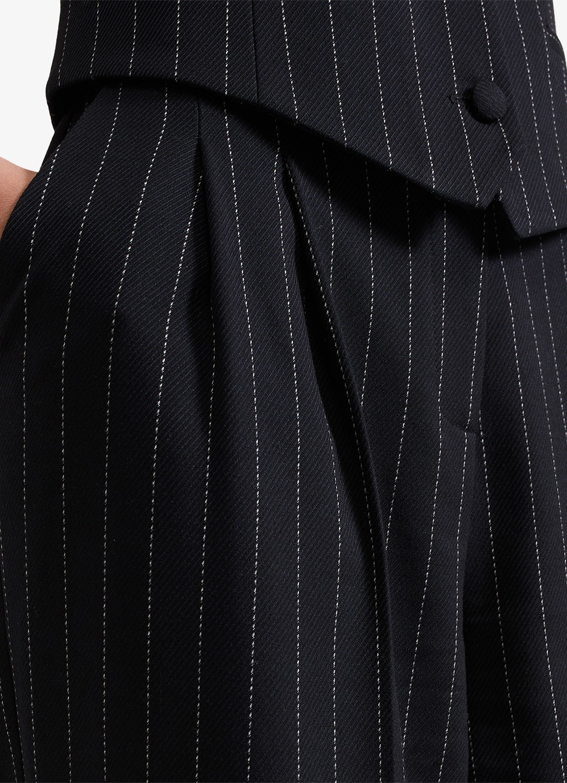 Phase Eight Pia high waist wide fit pantalon met krijtstreep en lurex - detail 4 donkerblauw