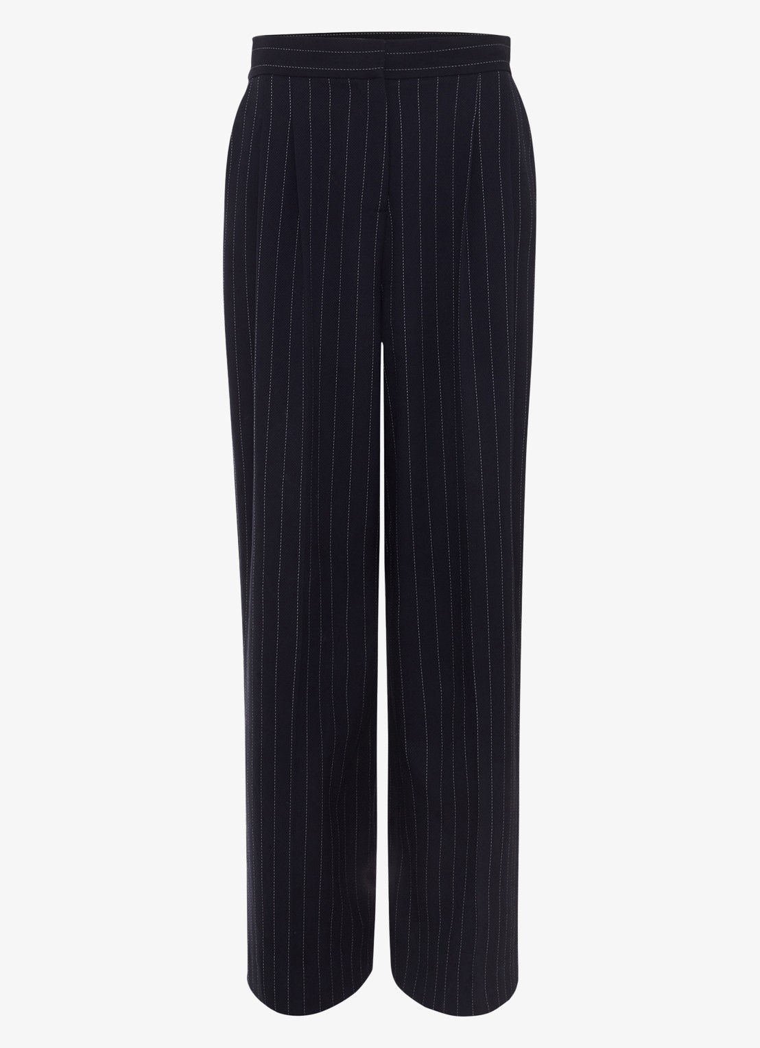 Phase Eight Pia high waist wide fit pantalon met krijtstreep en lurex - voorkant donkerblauw