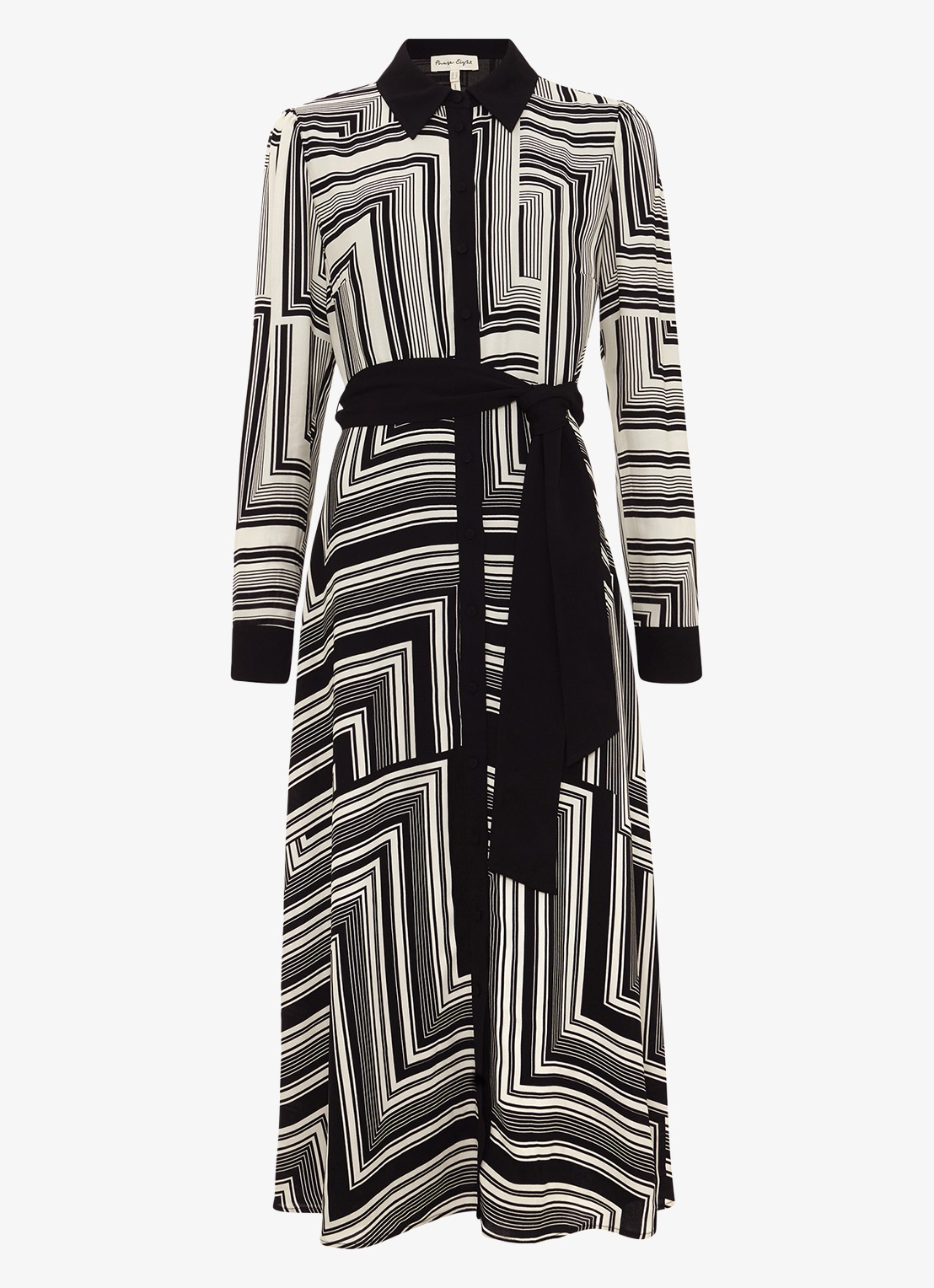 Phase Eight Pia midi blousejurk grafische print - voorkant 6 zwart