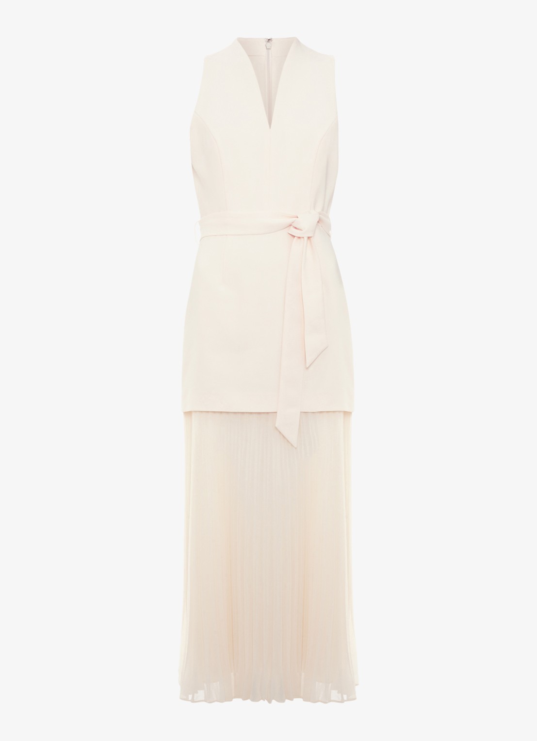 Phase Eight Pia midi jurk met strikceintuur en plooien - voorkant 2 ivory