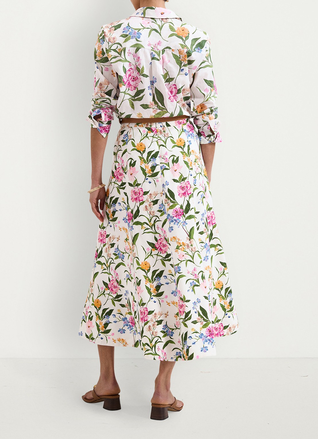 Phase Eight Piper midi rok met bloemenprint - achterkant ivory