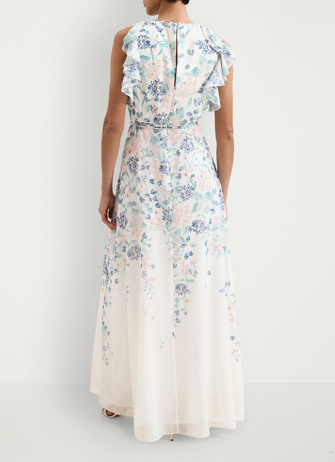 Phase Eight Rachel maxi jurk met bloemenprint en strikceintuur - achterkant creme