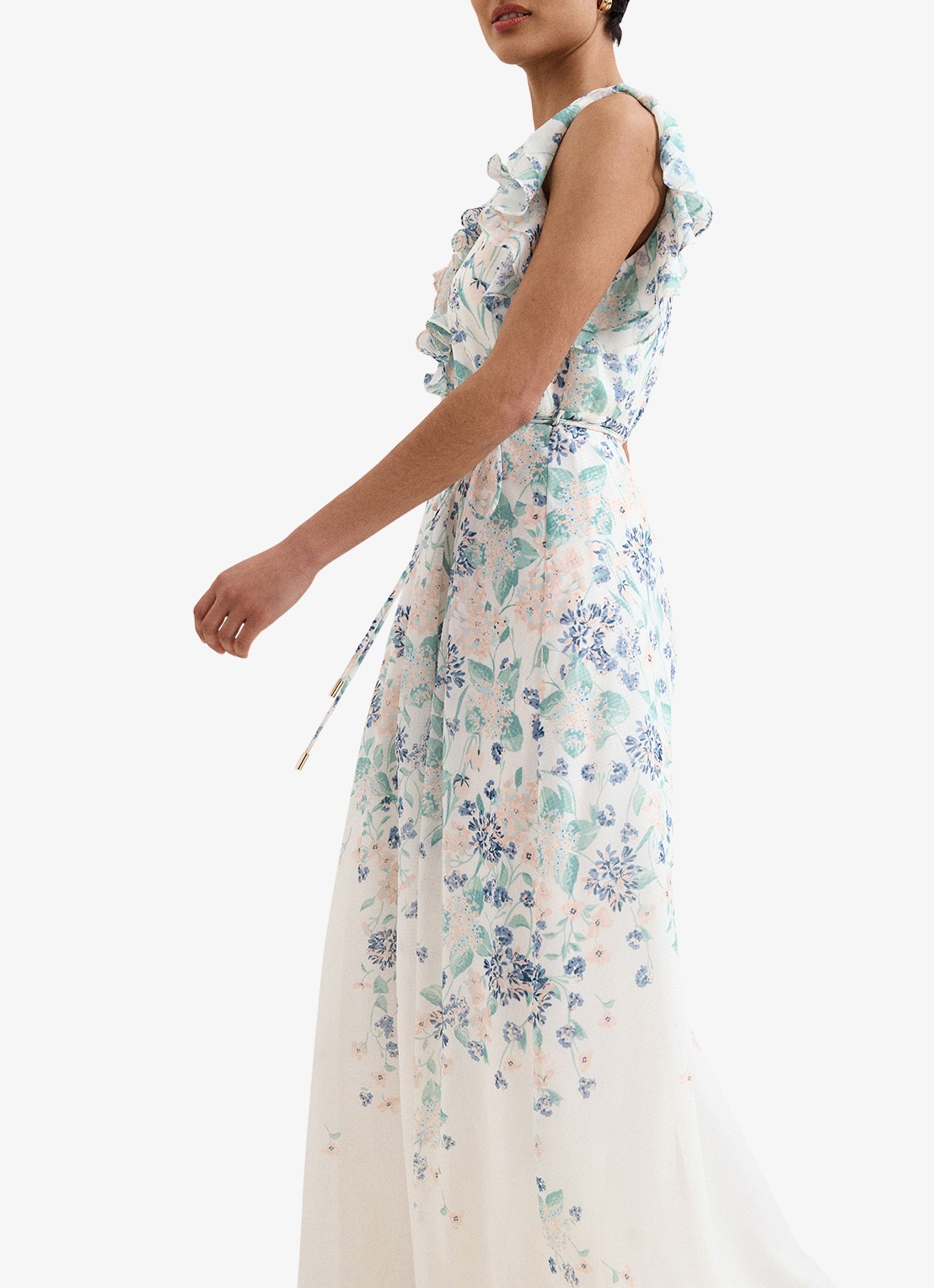 Phase Eight Rachel maxi jurk met bloemenprint en strikceintuur - detail 4 creme