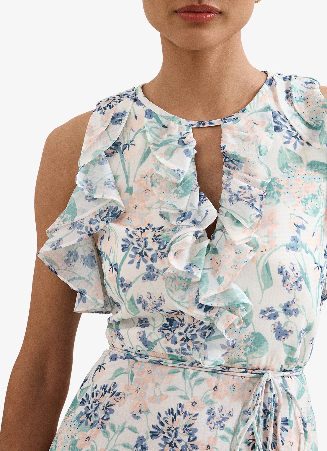 Phase Eight Rachel maxi jurk met bloemenprint en strikceintuur - detail 5 creme