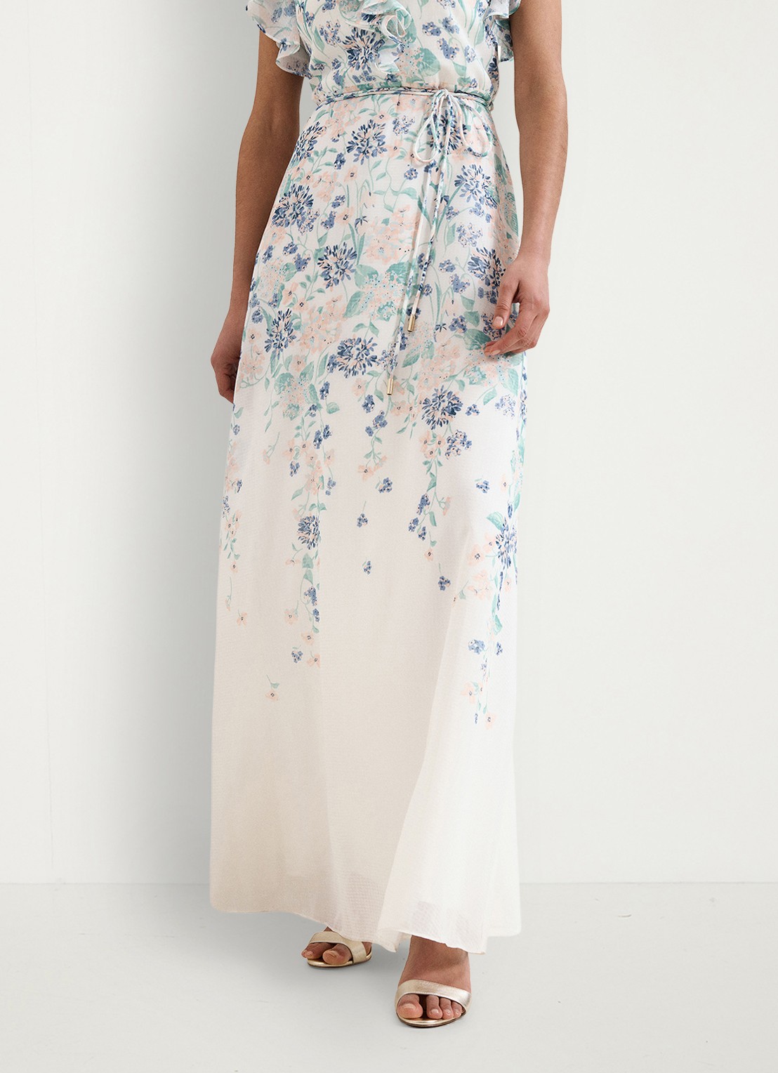 Phase Eight Rachel maxi jurk met bloemenprint en strikceintuur - detail 6 creme