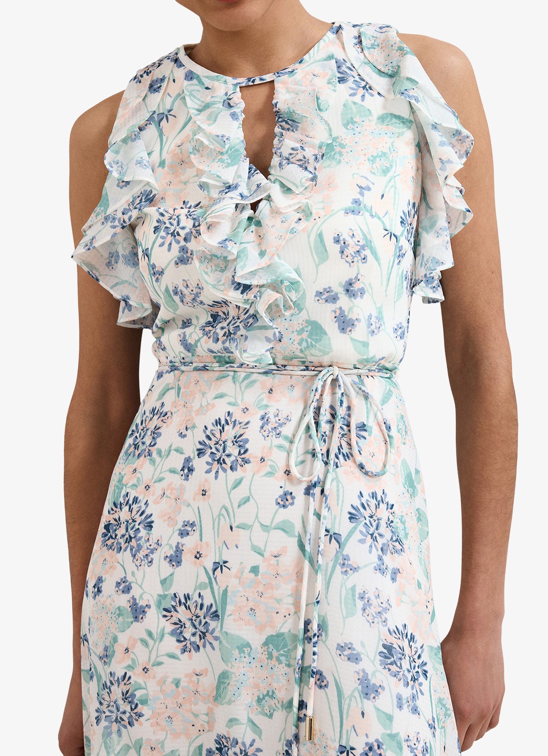 Phase Eight Rachel maxi jurk met bloemenprint en strikceintuur - detail 7 creme