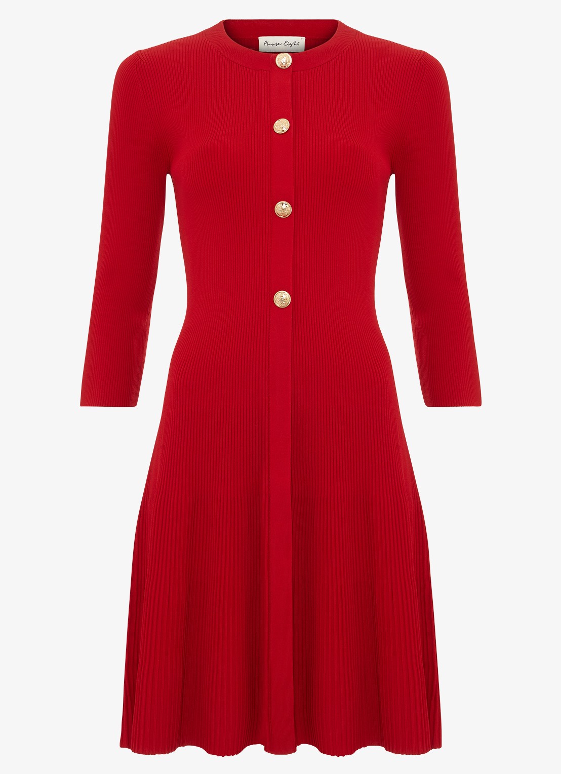 Phase Eight Rachel mini jurk met plooien - voorkant 2 koraalrood