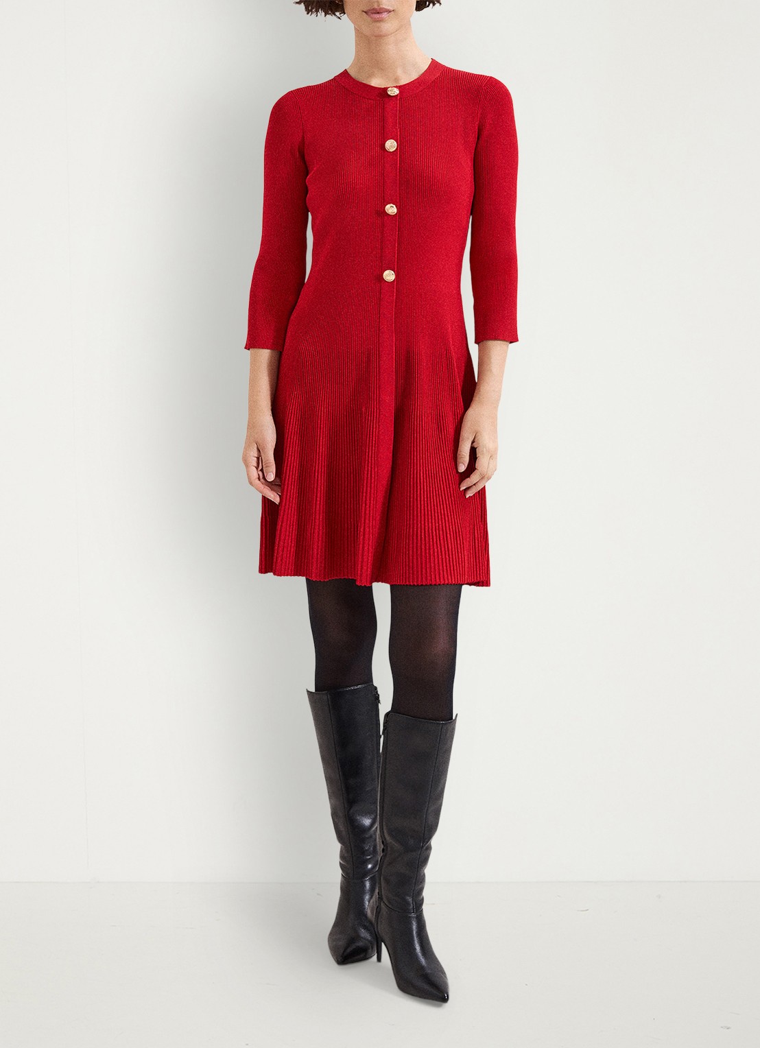 Phase Eight Rachel mini jurk met plooien - voorkant 3 koraalrood
