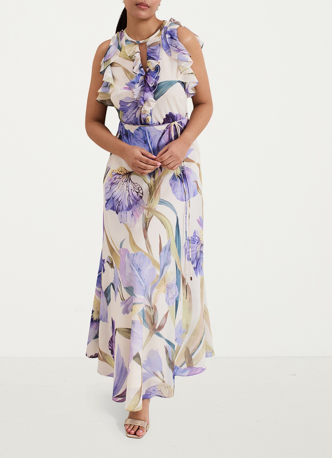 Phase Eight Rachel mouwloze maxi jurk met volant - voorkant 2 lavendel