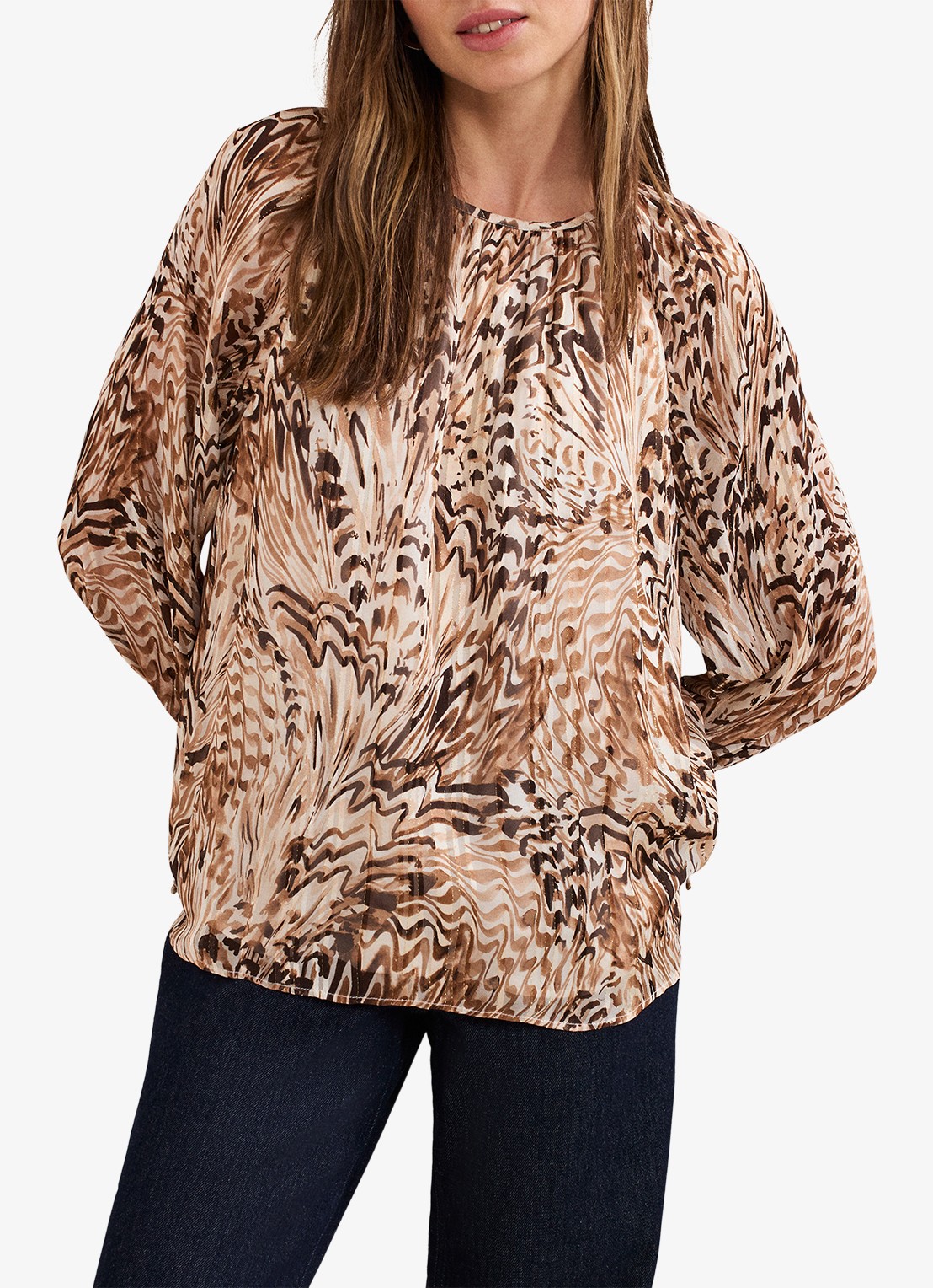 Phase Eight Rafaella blouse met grafische print - detail 4 lichtbruin