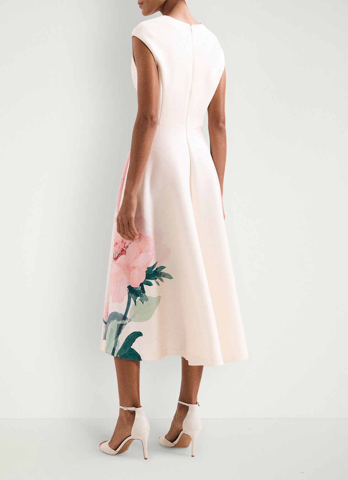 Phase Eight Rakhi Scuba Floral midi jurk met print - achterkant 3 oudroze