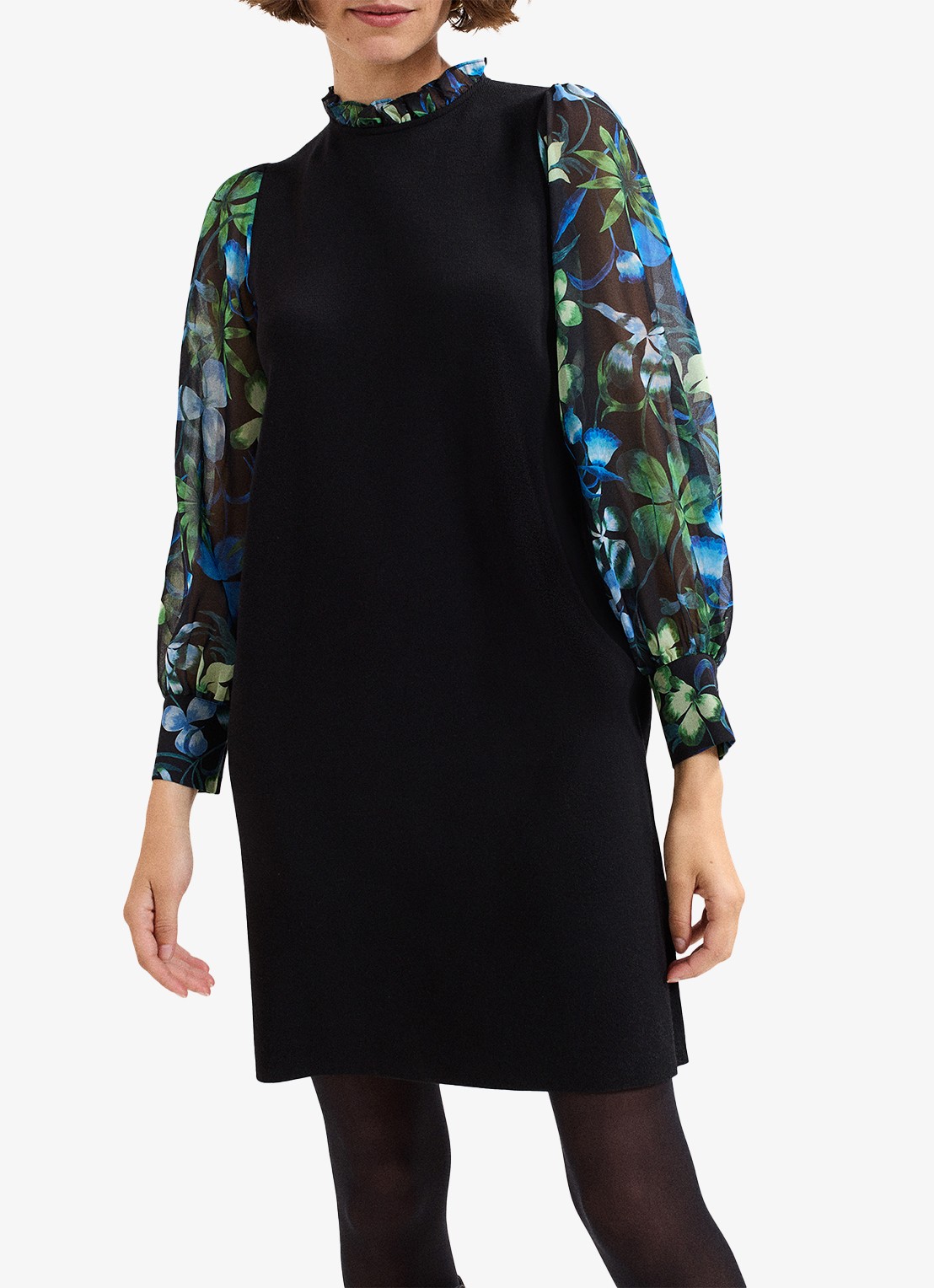 Phase Eight Ramona midi jurk met ballonmouw en bloemenprint - detail 4 zwart