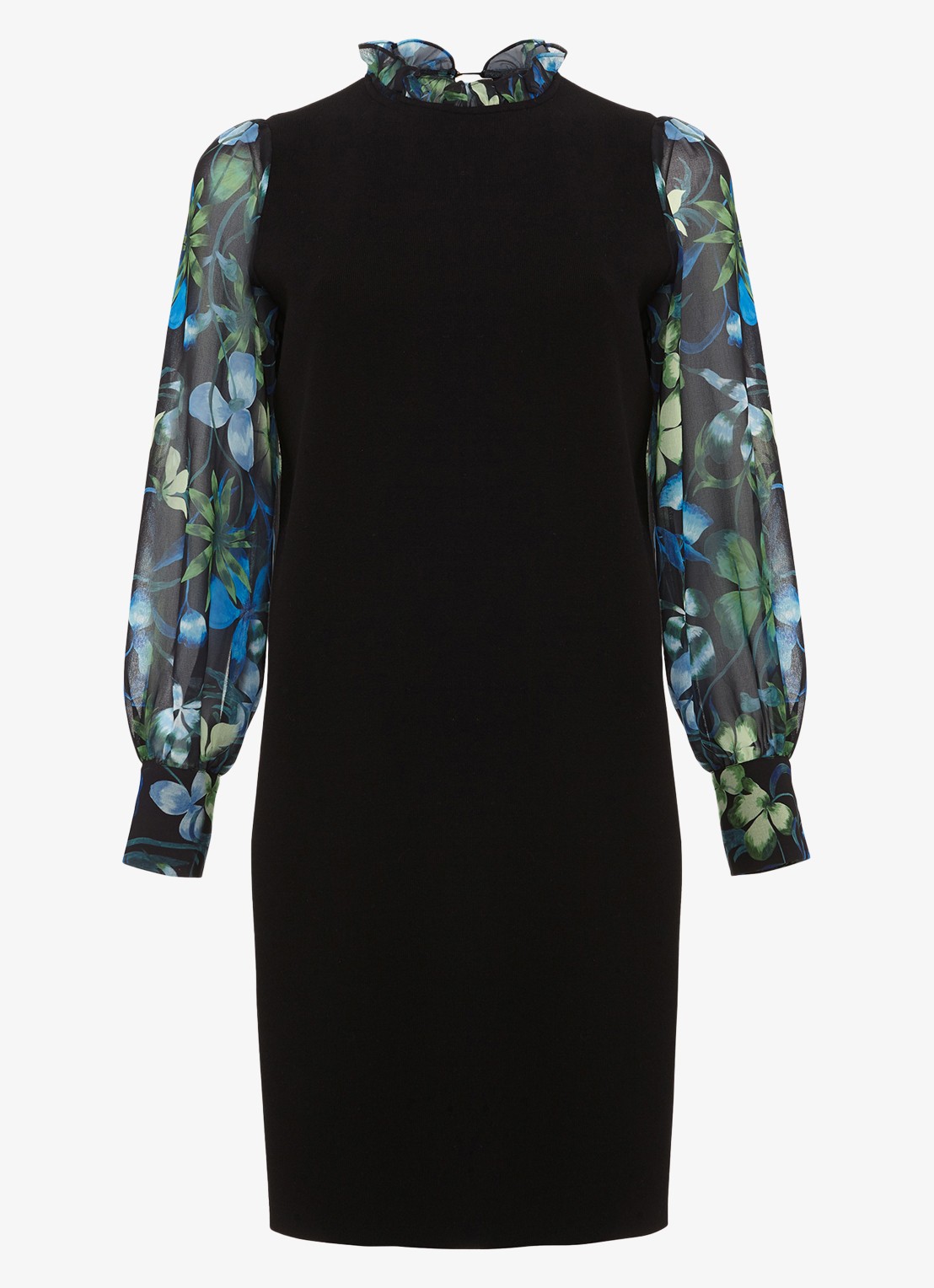 Phase Eight Ramona midi jurk met ballonmouw en bloemenprint - voorkant zwart