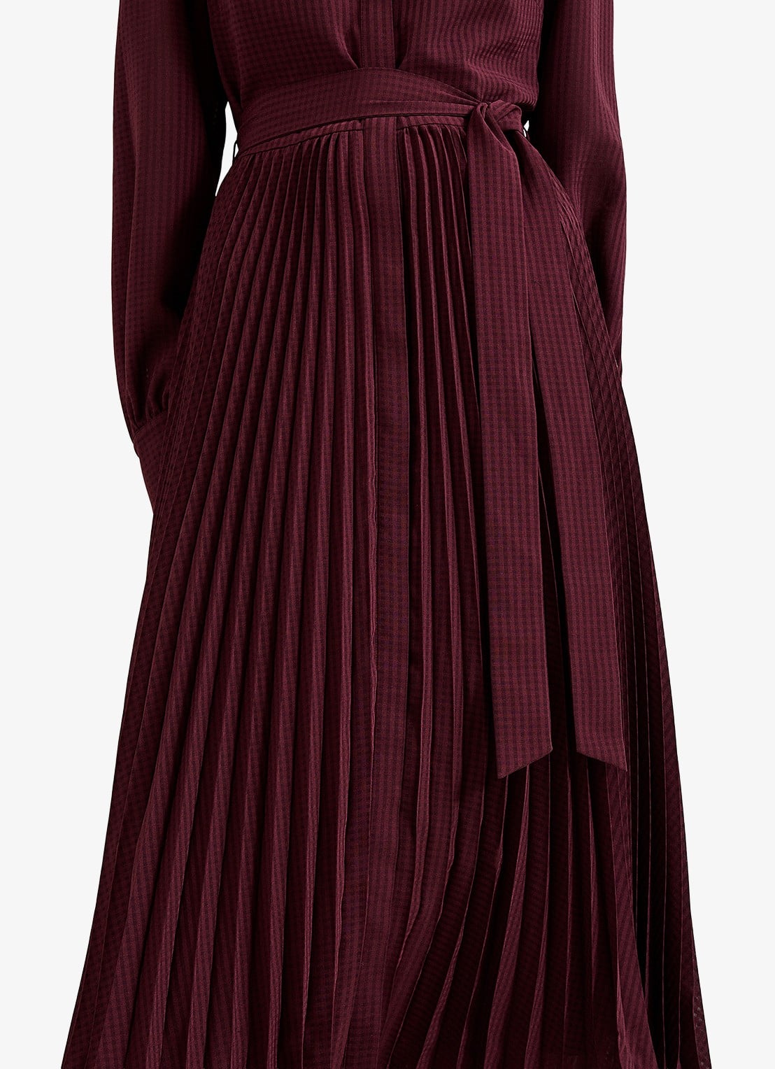 Phase Eight Ren midi blousejurk met print en strikceintuur - detail 5 bordeauxrood