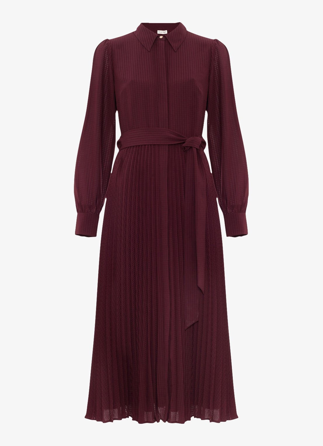 Phase Eight Ren midi blousejurk met print en strikceintuur - voorkant bordeauxrood