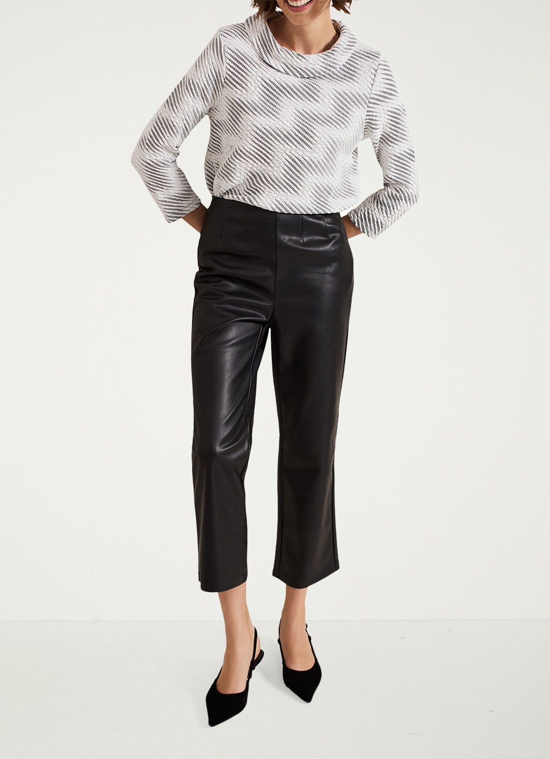 Phase Eight Rena top met pied-de-poule dessin en structuur  - detail ivoor