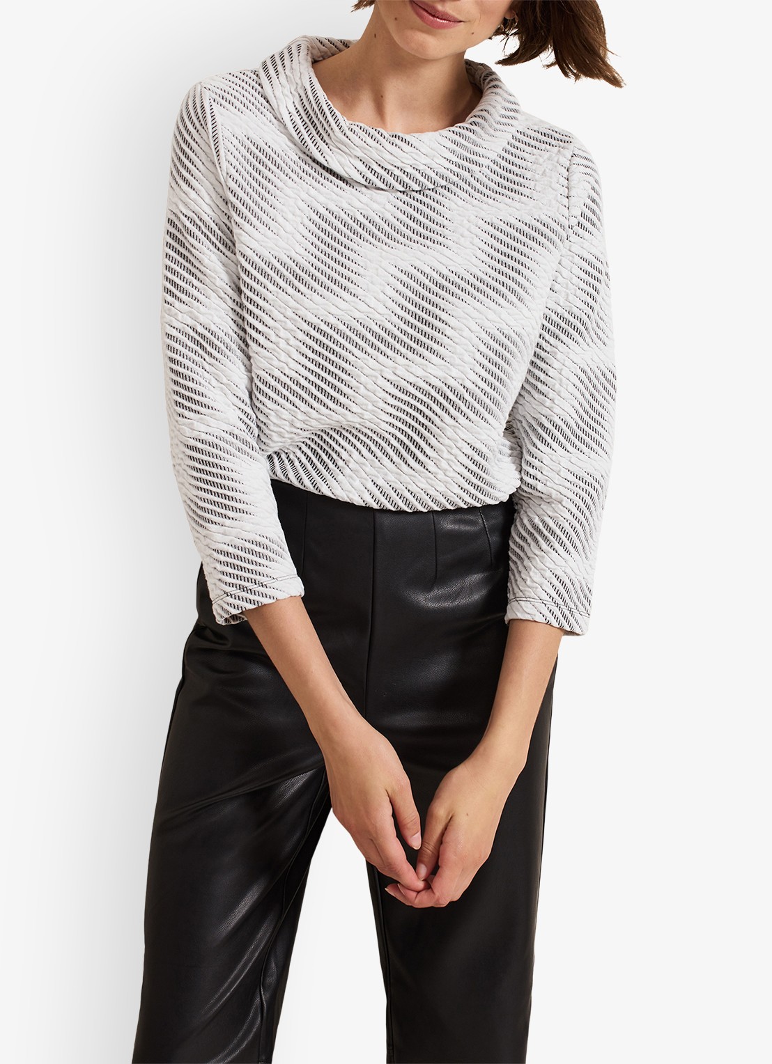 Phase Eight Rena top met pied-de-poule dessin en structuur  - voorkant 6 ivoor