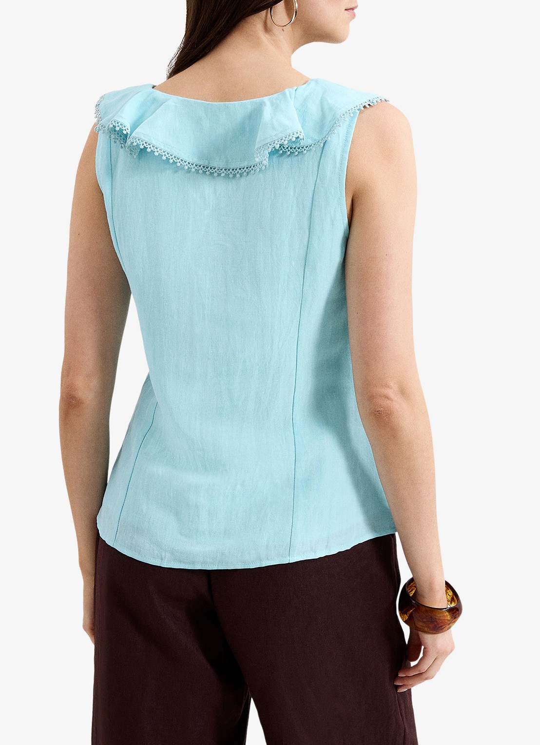 Phase Eight Rhona top in linnenblend met volant - achterkant 3 lichtblauw