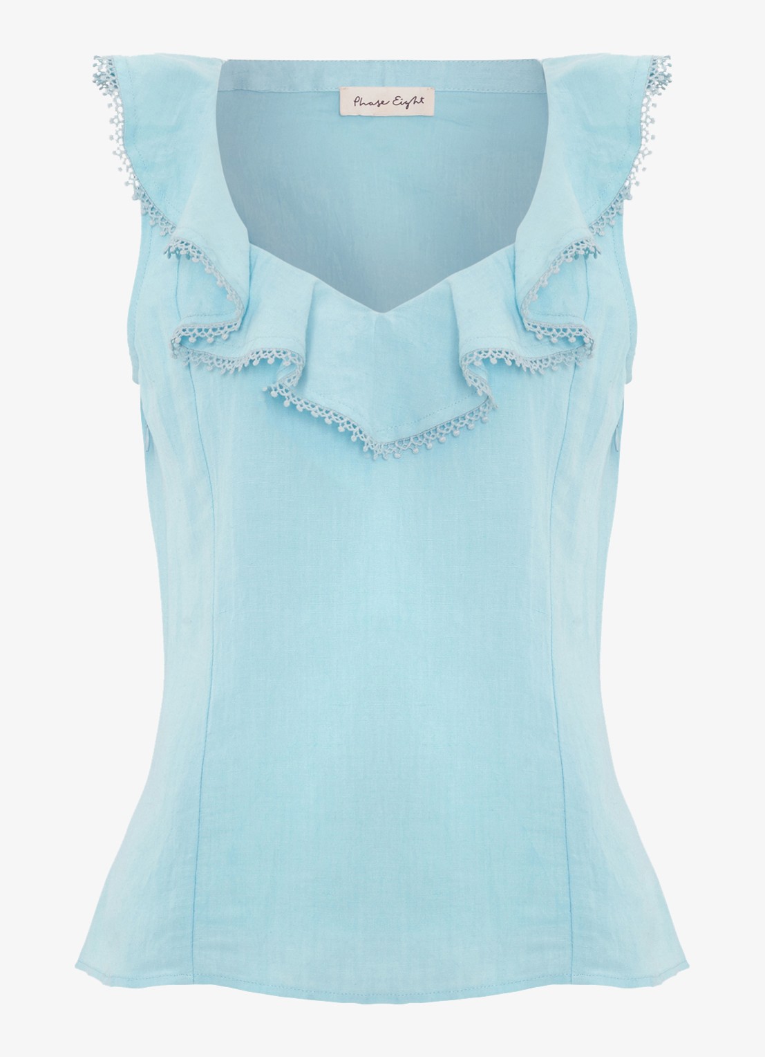 Phase Eight Rhona top in linnenblend met volant - voorkant lichtblauw