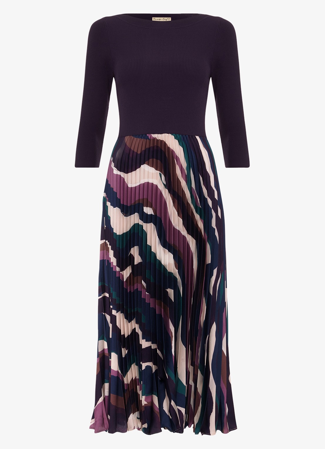 Phase Eight Riley midi jurk met grafische print - voorkant 2 paars